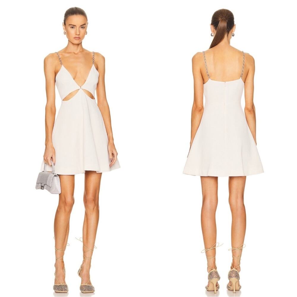 JONATHAN SIMKHAI Ellis Cutout Silver Chain Egret White Mini Dress Size 4
